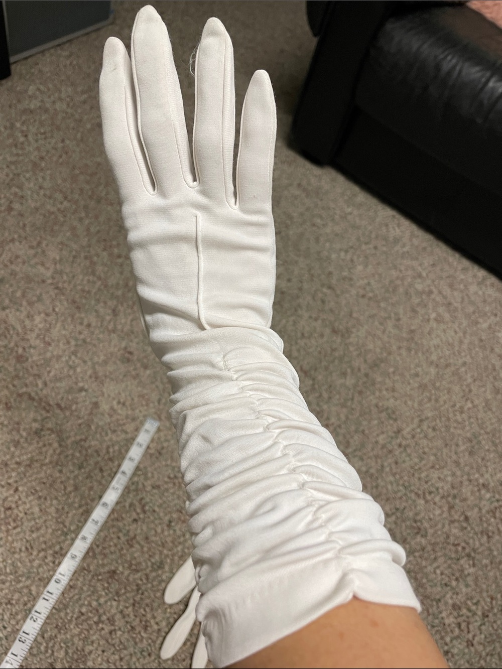 Vintage 50s White Ruched Long Gloves - Women Accessories